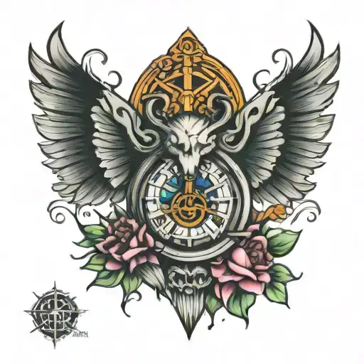 strength travel time tattoo design idea