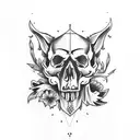 Skull and bones with Fox and crow along with smoke and hibiscus flower tattoo design idea