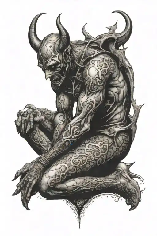 devil kneel  love tattoo design idea