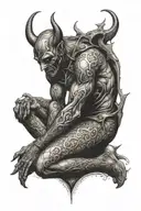 devil kneel  love tattoo design idea
