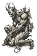devil kneel  love tattoo design idea