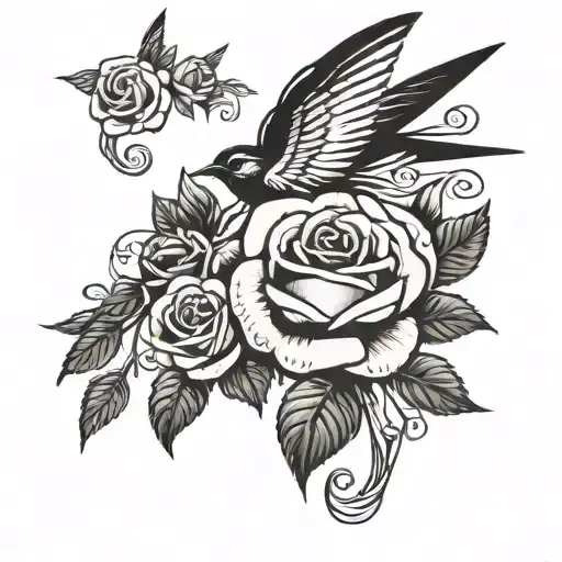  swallow, sign of fate, rose tattoo design idea