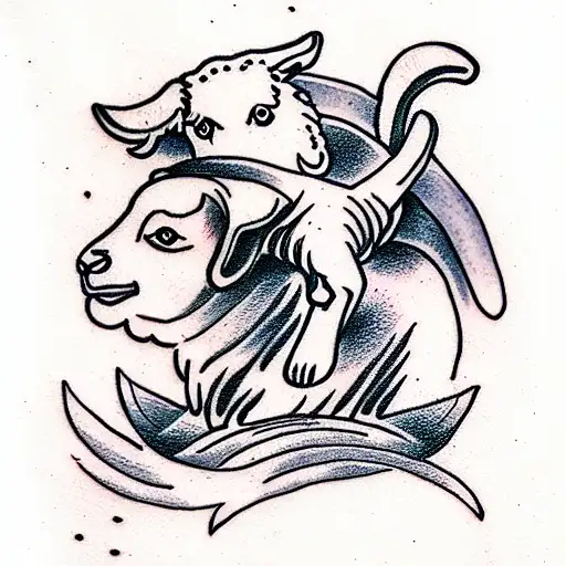 Shepherd carrying a lamb on his shoulders tattoo design idea