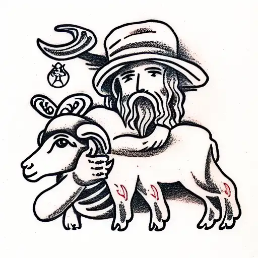 Shepherd carrying a lamb on his shoulders tattoo design idea
