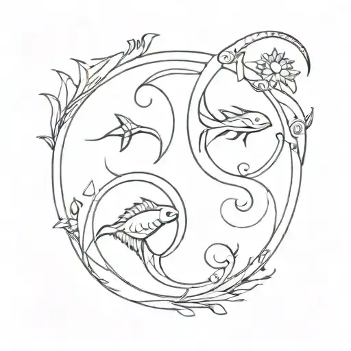A minimalist tattoo of a Pisces and Scorpio zodiac wheel with intricate detailing and shading tattoo design idea