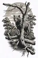 Alabama swamp with sky and a hidden panther walking on log tattoo design idea