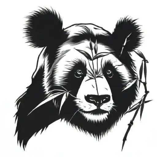 panda with bamboo leaves in front of face and bamboo stalks next to its face tattoo design idea