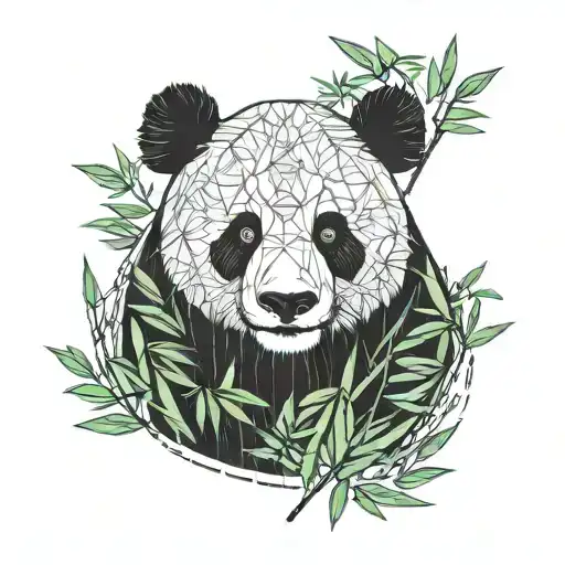 panda with bamboo near face tattoo design idea