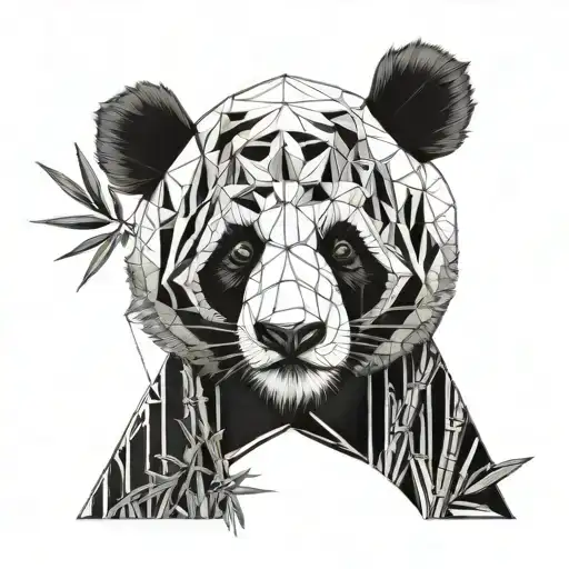 panda with bamboo near face tattoo design idea