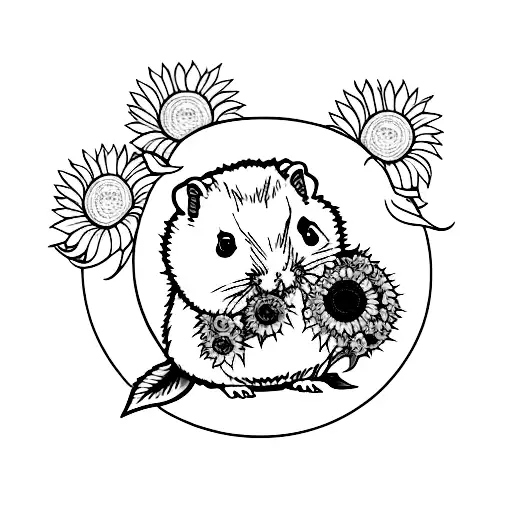 Syrian Hamster with Sunflower tattoo design idea