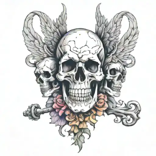 skulls, death, God, forgiveness, pain, angels vs demons tattoo design idea