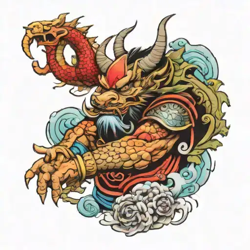 sleeve tattoo design Powerful Ox Warrior Father mouse and asian dragon warriors  tattoo design idea