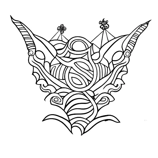 A minimalist tattoo of the sea with Orishas figures in Yoruba style tattoo design idea