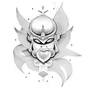 A minimalist tattoo of Orishas figures in fine line style tattoo design idea