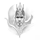 A minimalist tattoo of Orishas figures in fine line style tattoo design idea