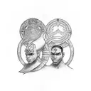A minimalist tattoo of Orishas figures in fine line style tattoo design idea