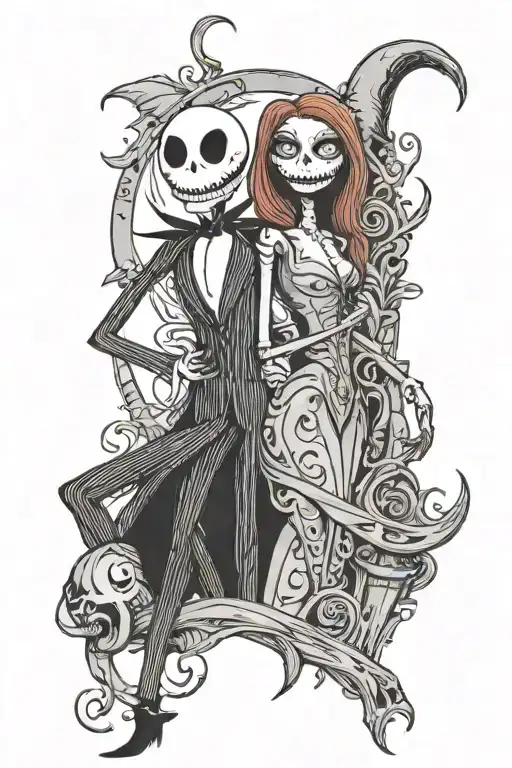 Jack skellington and sally tattoo design idea