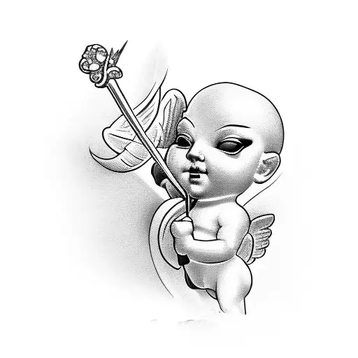 cupid with a diamond tattoo design idea