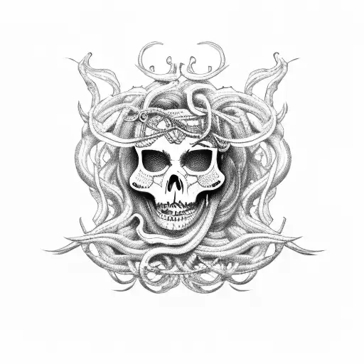 Medusa half face skeleton tattoo design idea