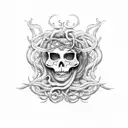 Medusa half face skeleton tattoo design idea