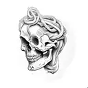 Medusa half face skeleton tattoo design idea