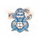 A traditional-style tattoo of a soccer player surrounded by waves tattoo design idea