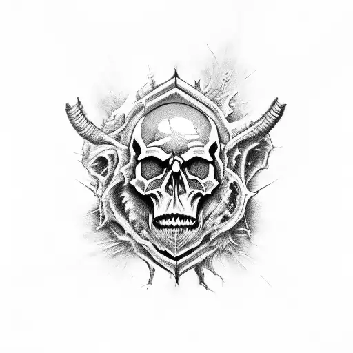 dark art,monster,skull,black metal tattoo design idea