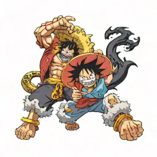 one piece anime luffy defeats kaido dragon form tattoo design idea