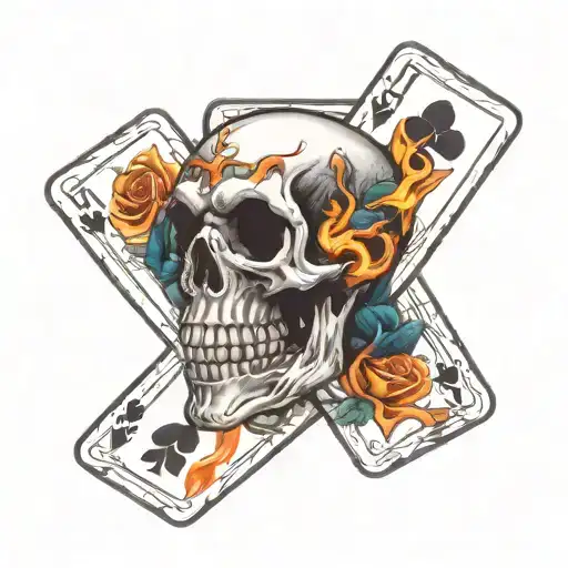 playing cards burning skeleton suffering tattoo design idea