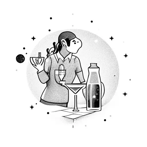 A bartender mixing cocktails with constellations in the background tattoo design idea