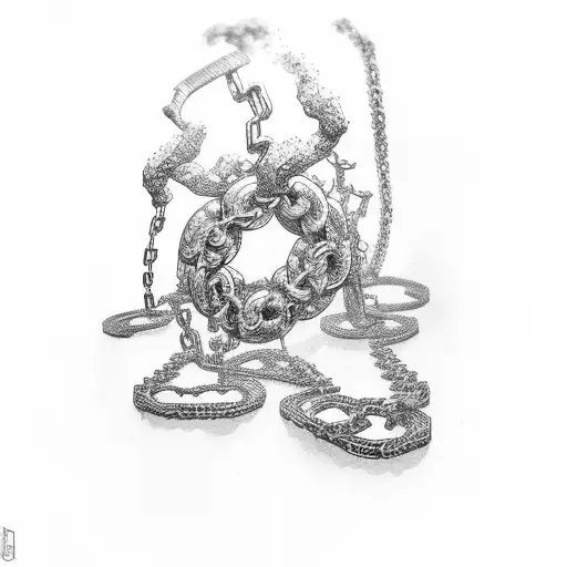 屈しない with broken chains around it tattoo design idea