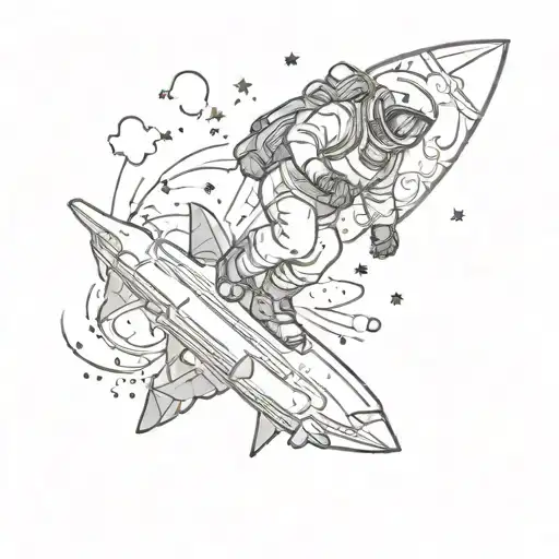 A snowboarding graffiti artist riding a rocket ship through a galaxy filled with geode crystals tattoo design idea