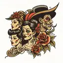 family 5 persons tattoo design idea
