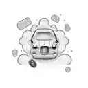 Drift car with money raining down from the sky tattoo design idea