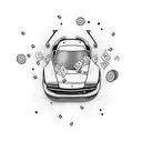 Drift car with money raining down from the sky tattoo design idea