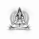 A depiction of Lord Shiva meditating in a serene landscape inspired by ancient Indian history tattoo design idea