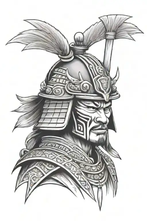 Samurai head with helmet tattoo design idea