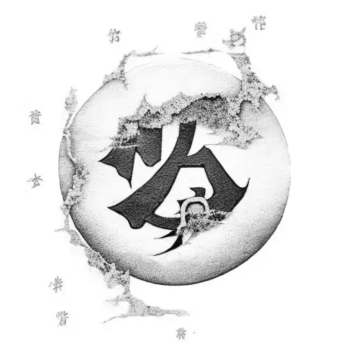 make a kanji kintsugi writing with a moon with gold scars, the image must be vertical tattoo design idea