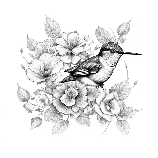flowers with birds and ivy hummingbird roses scenery tattoo design idea