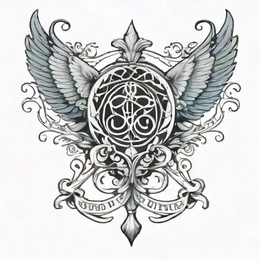 art nouveau style  tattoo featuring symbol for survival, strength and or proud of oneself quote  tattoo design idea