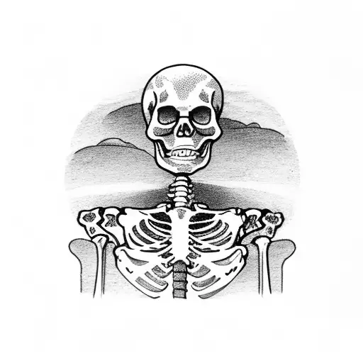 full skeleton guy laying in window tattoo design idea