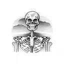 full skeleton guy laying in window tattoo design idea