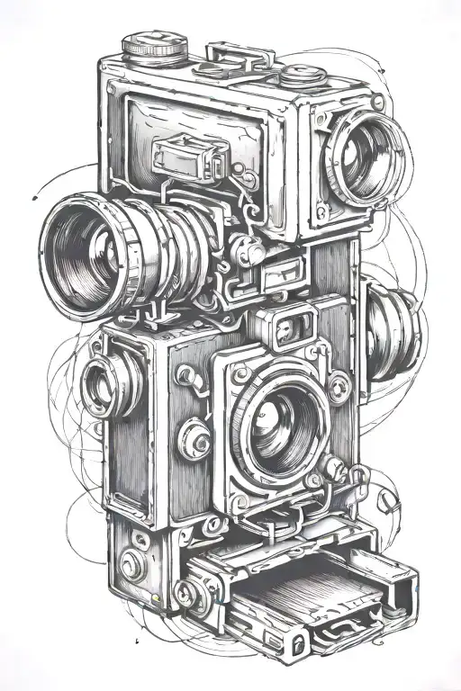 photography themed tattoo design featuring large format camera tattoo design idea