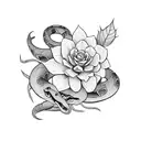 Snake, holly, calendula, lemon grass, sage-brush tattoo design idea