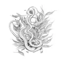 Snake, holly, calendula, lemon grass, sage-brush tattoo design idea