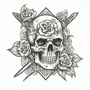 skull rose flag sword tattoo design idea