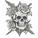 skull rose flag sword tattoo design idea