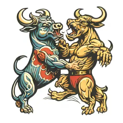Bull and Bear fighting each other tattoo design idea