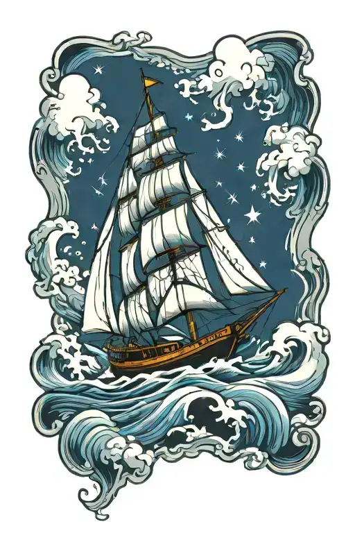sailboat navigating stormy seas tattoo design idea