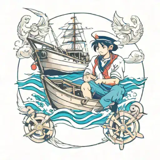 boat and sailor  tattoo design idea